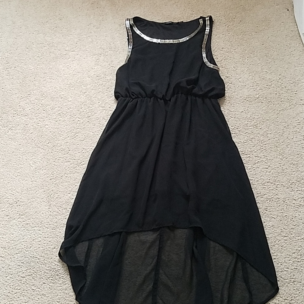 Poetry size large black with silver high low dress